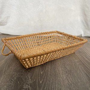 VTG Boho Rattan Straw Basket Tray with Two Side Handles